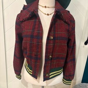 J.O.A. Red and Green Plaid Jacket/ preppy/cropped /y2k